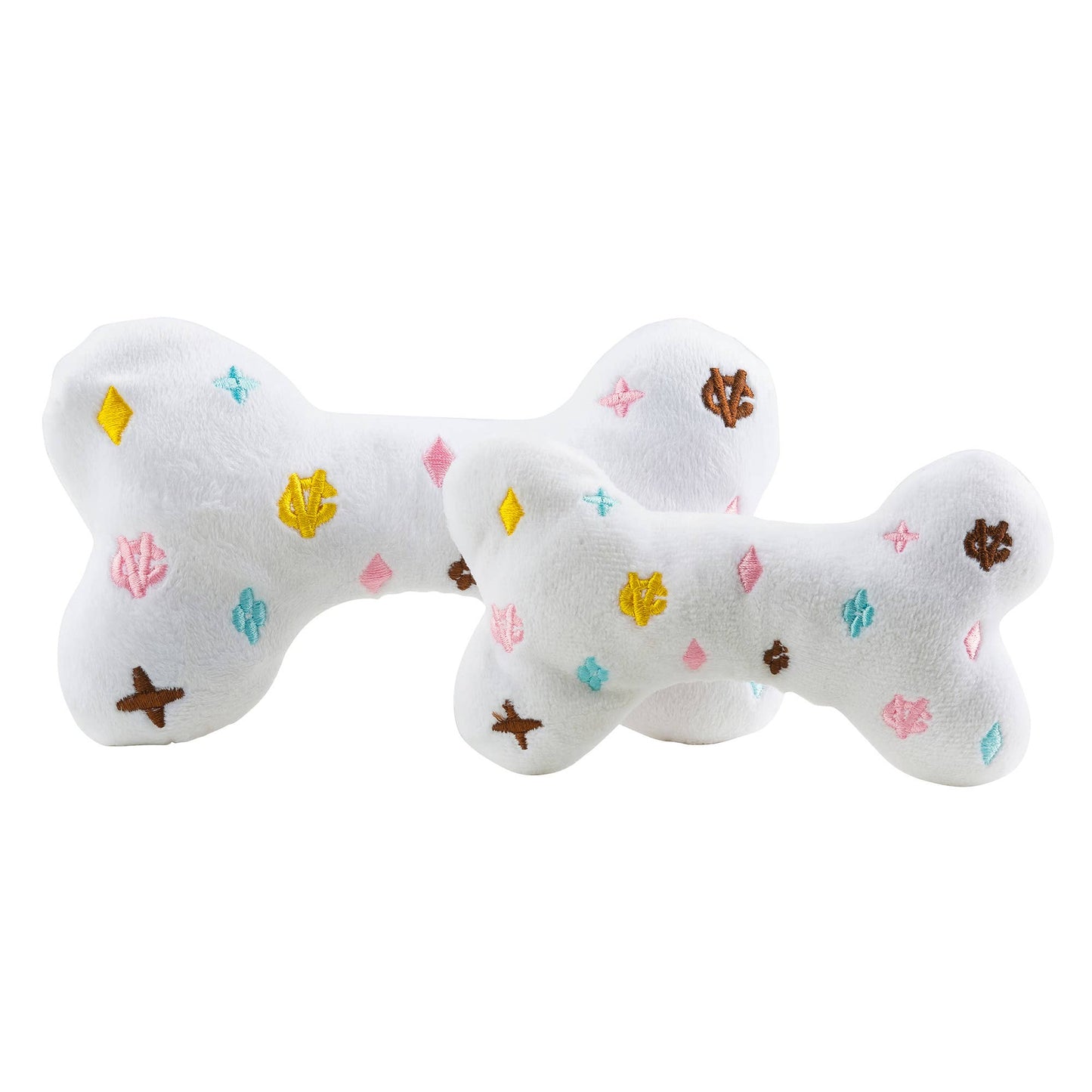 White Chewy Vuiton Bone Squeaker Toy
