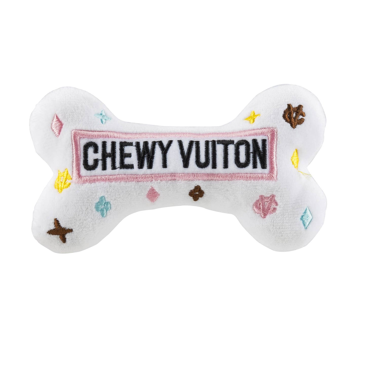 White Chewy Vuiton Bone Squeaker Toy