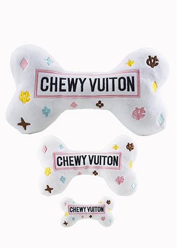 White Chewy Vuiton Bone Squeaker Toy