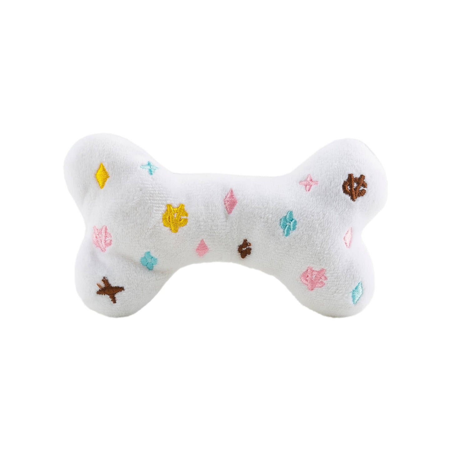 White Chewy Vuiton Bone Squeaker Toy