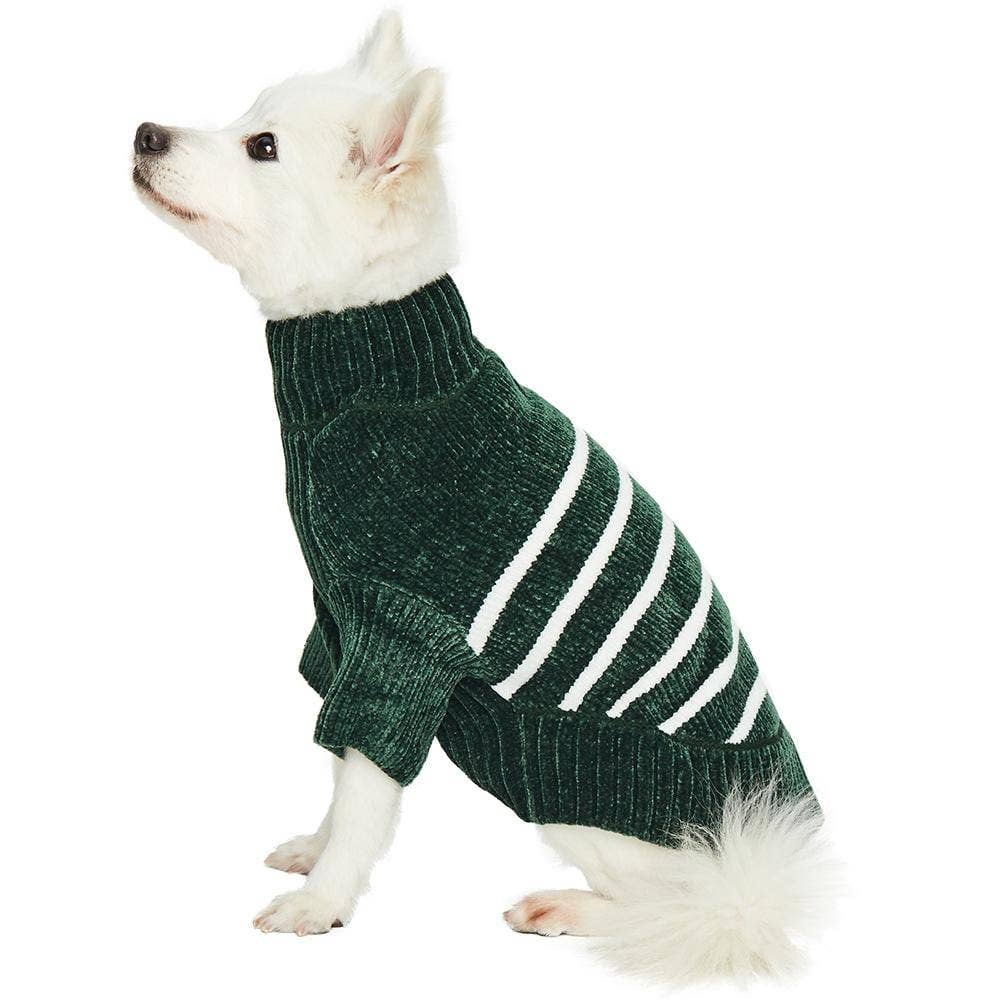 Chenille Classy Dark Green Striped Sweater