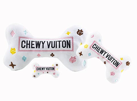 White Chewy Vuiton Bone Squeaker Toy
