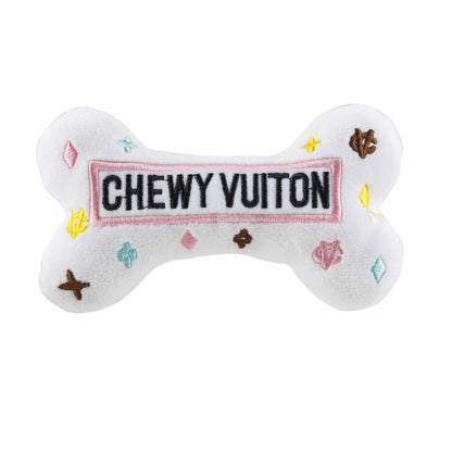 White Chewy Vuiton Bone Squeaker Toy