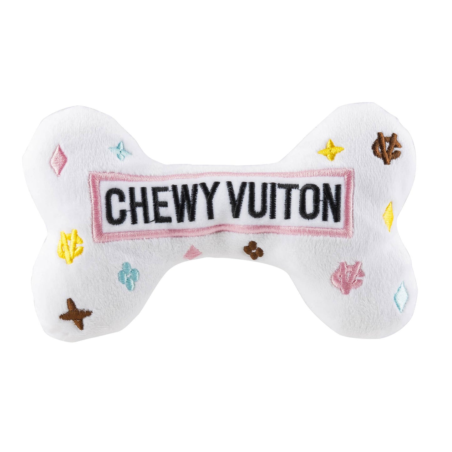 White Chewy Vuiton Bone Squeaker Toy