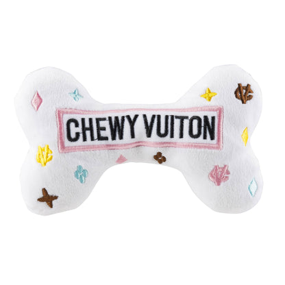 White Chewy Vuiton Bone Squeaker Toy