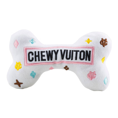 White Chewy Vuiton Bone Squeaker Toy