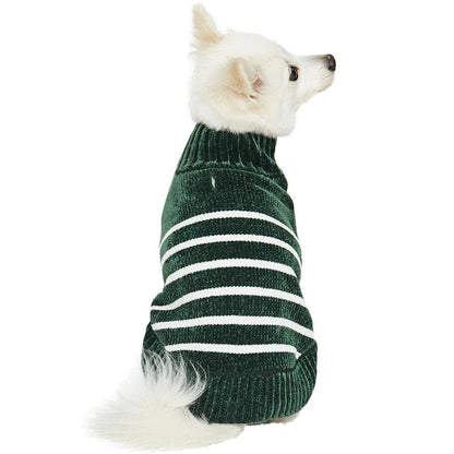 Chenille Classy Dark Green Striped Sweater