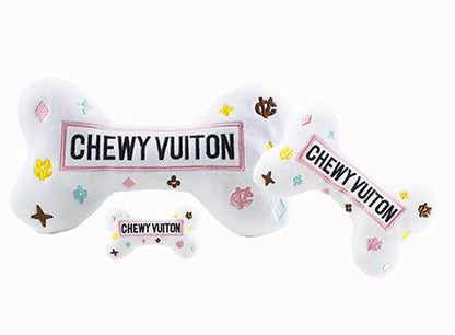 White Chewy Vuiton Bone Squeaker Toy